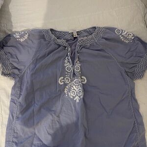 JCrew Embroidered Blue Top